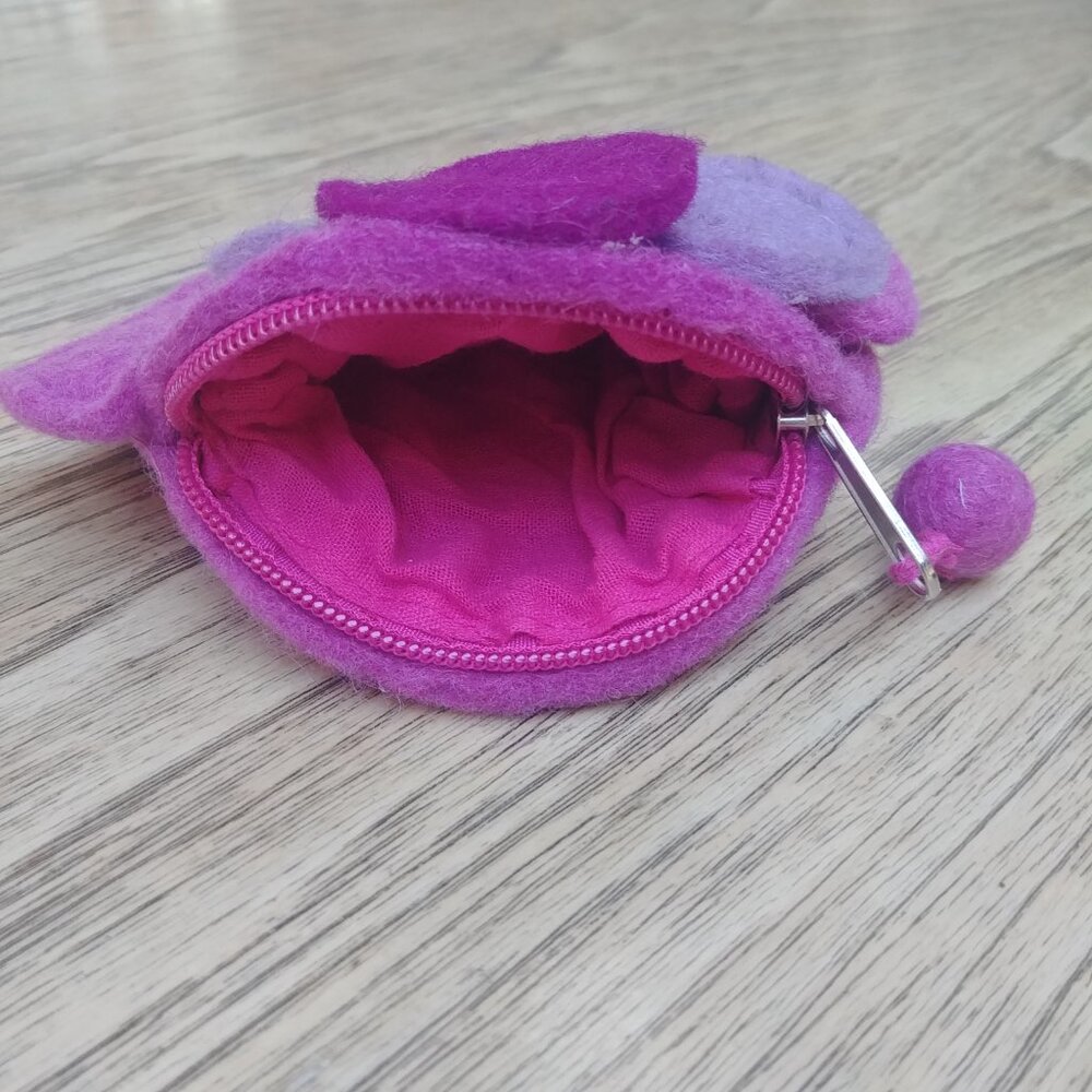Handmade purple wool felt pouch wallet coin purse - Picture 7 of 11